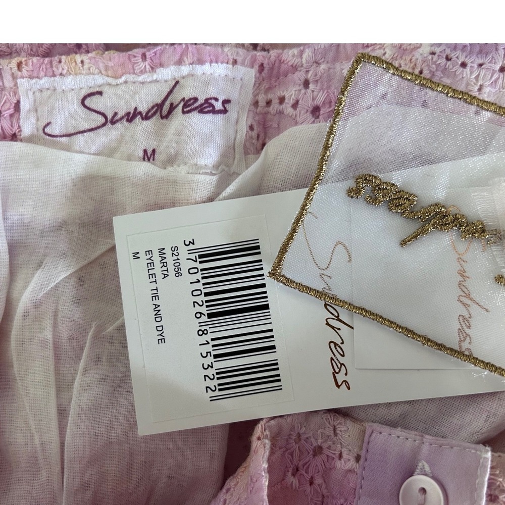 Sundress Paris Pink Eyelet Dress Mini Tiered Cotton Boho Vacation Size M - Picture 7 of 7